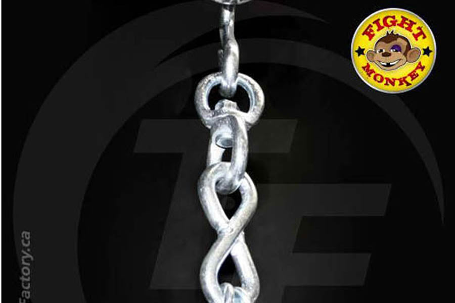 Polished silver metal chain links with swivel connector on black background