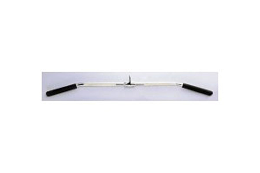 Warrior Revolving 60-inch Super Solid Lat Bar with black grip handles and chrome center attachment on white background
