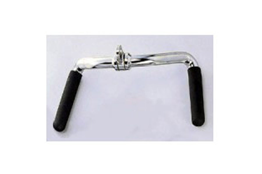 Revolving solid multi-purpose bar with chrome metal frame and black rubber handles on white background