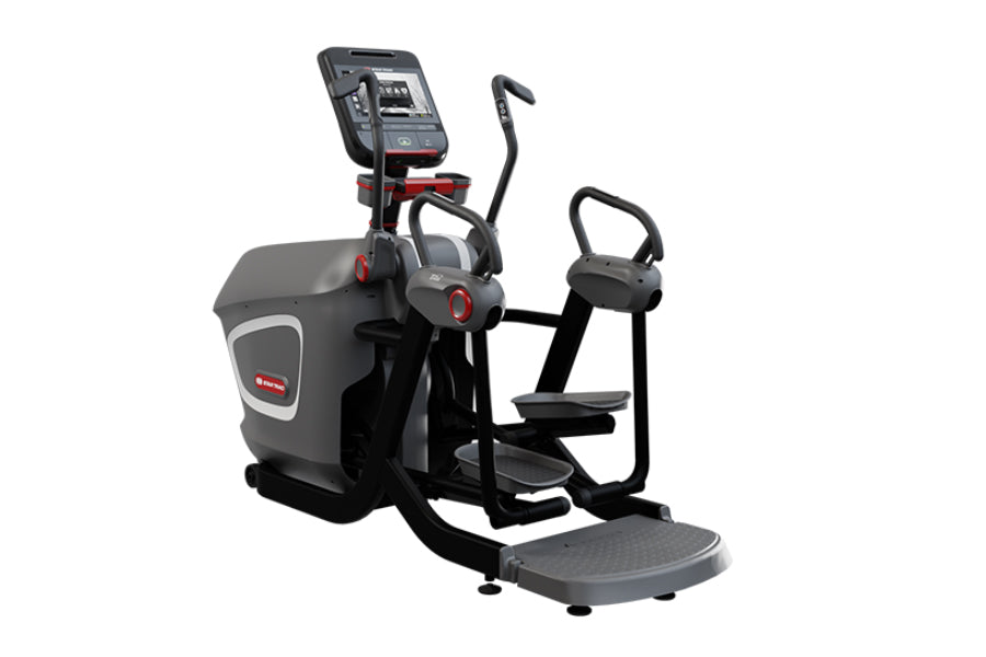 Star Trac 8VS VersaStrider elliptical machine with gray and black frame, digital display console, dual moving handles, and du