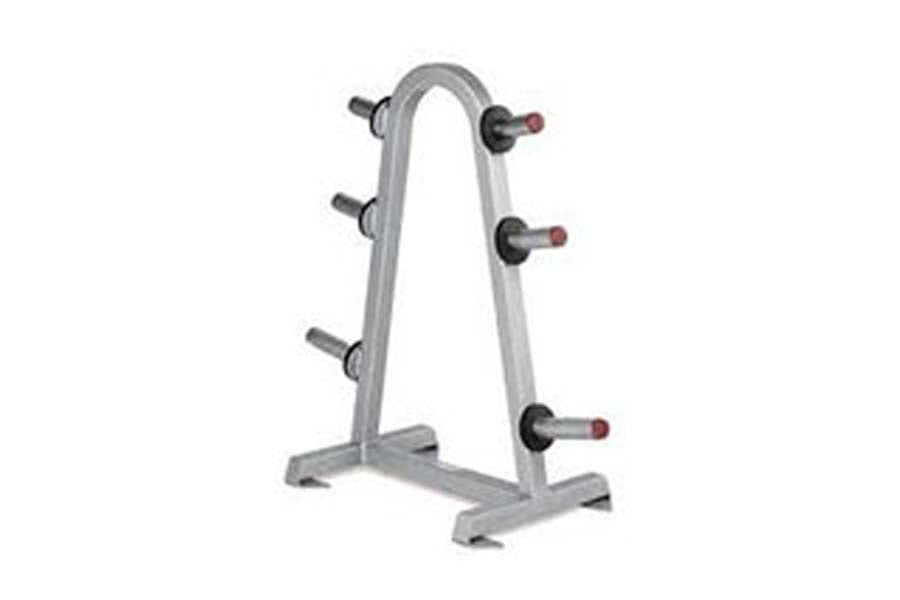Warrior Pyramid Weight Plate Rack with gray frame and black handles with red accents, displayed against white background