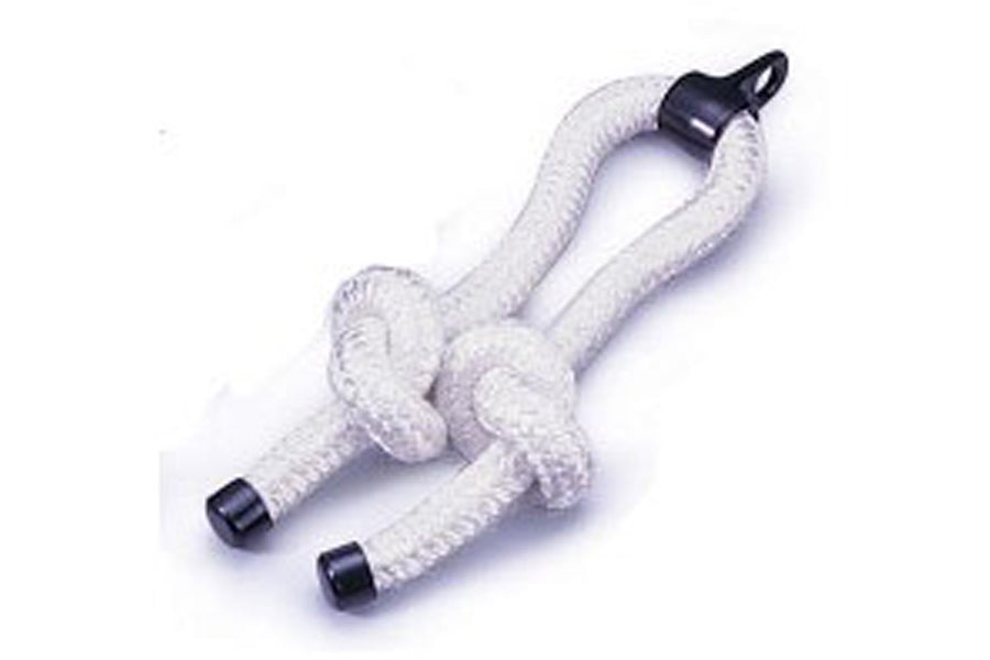 Warrior Nylon Press Down Rope with white braided cord and black handles on white background