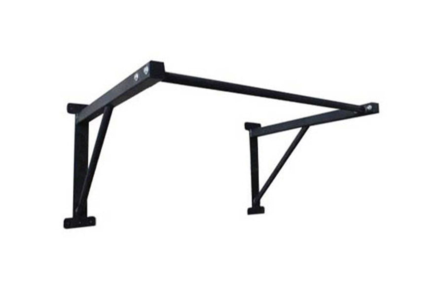 Warrior Premium black steel wall-mounted pull-up bar with angled frame and bracket supports on white background