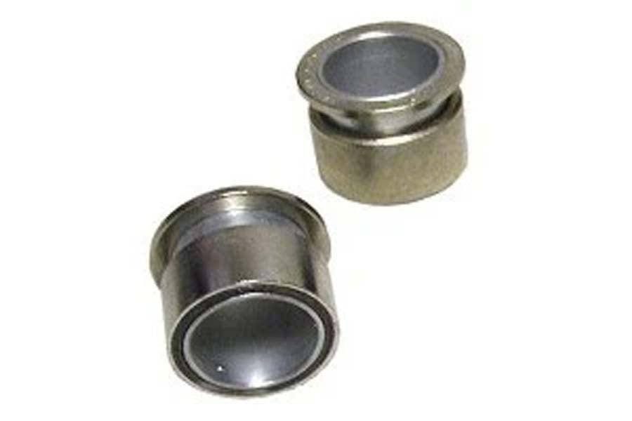 Pair of metal quick release weightlifting collars with silver and brass finishes on white background
