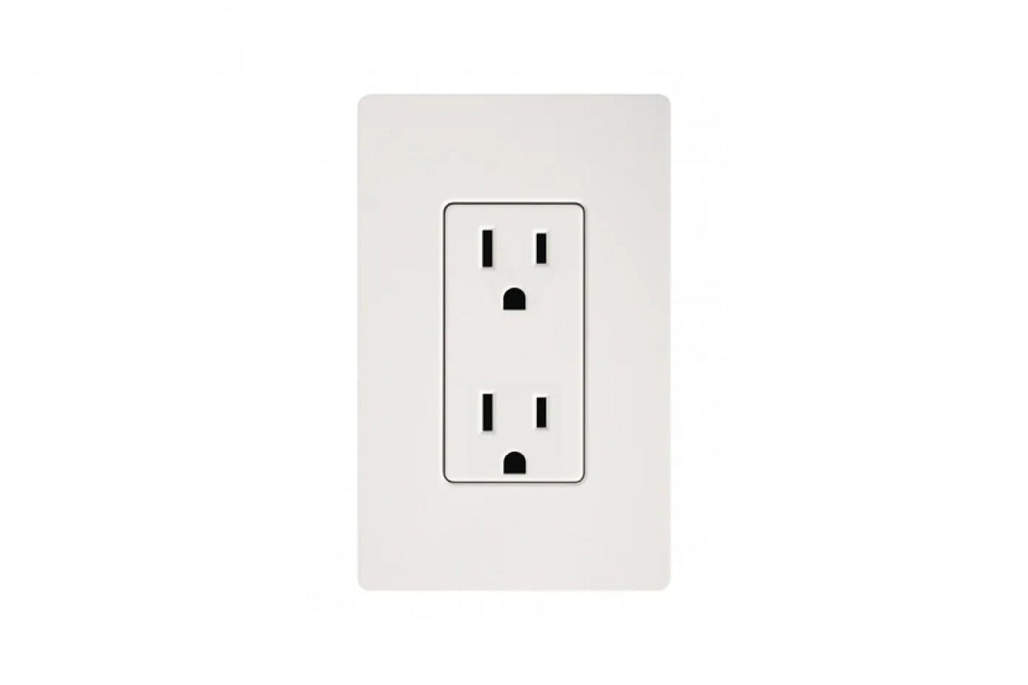White dual electrical outlet with two receptacles on white background