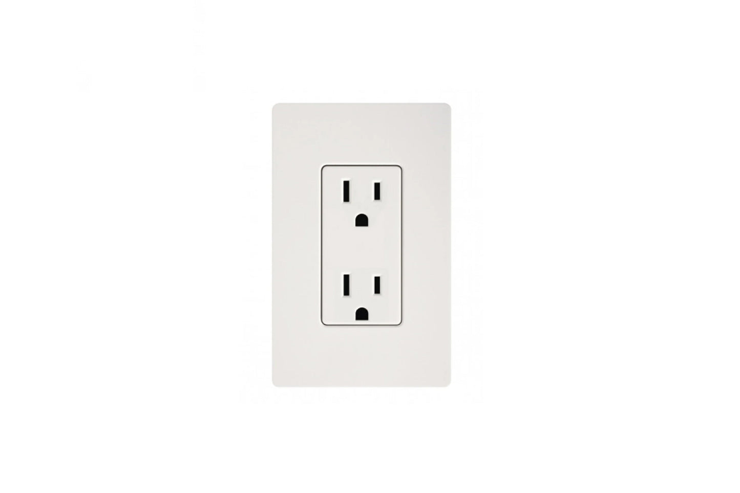 White dual electrical outlet with two receptacles on beige wall plate on white background