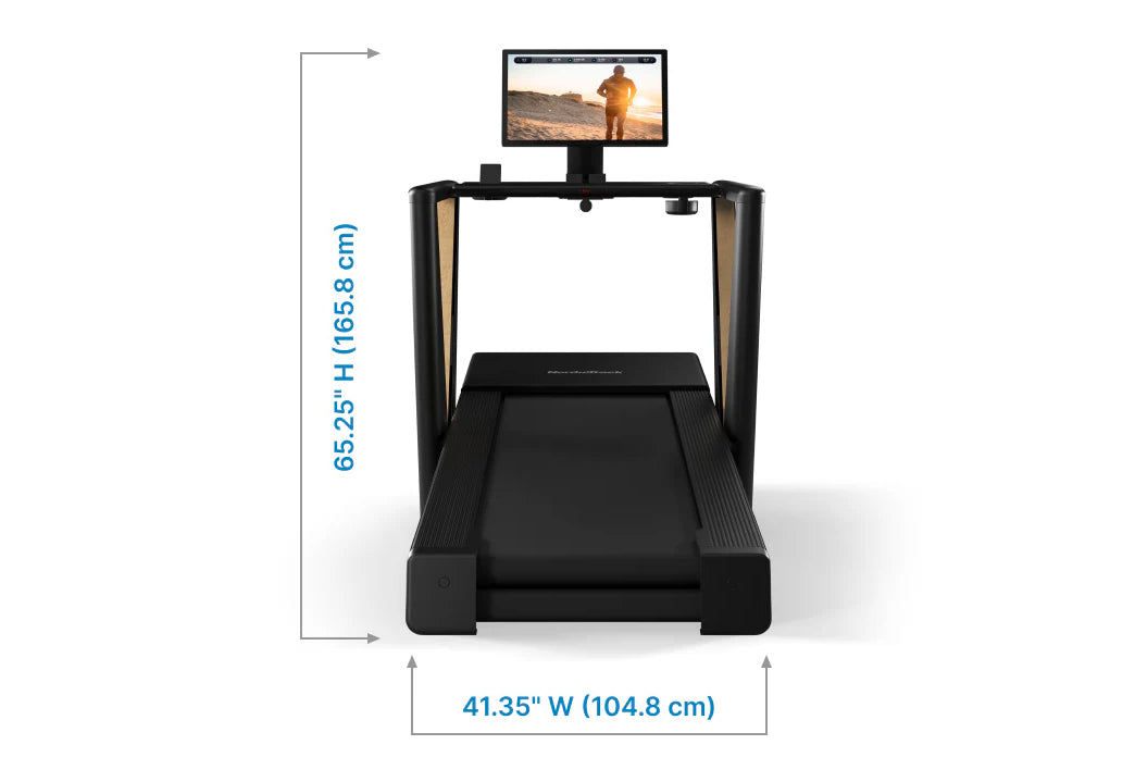 NordicTrack Ultra 3 treadmill with black frame, running belt, and mounted display screen showing fitness content, front view