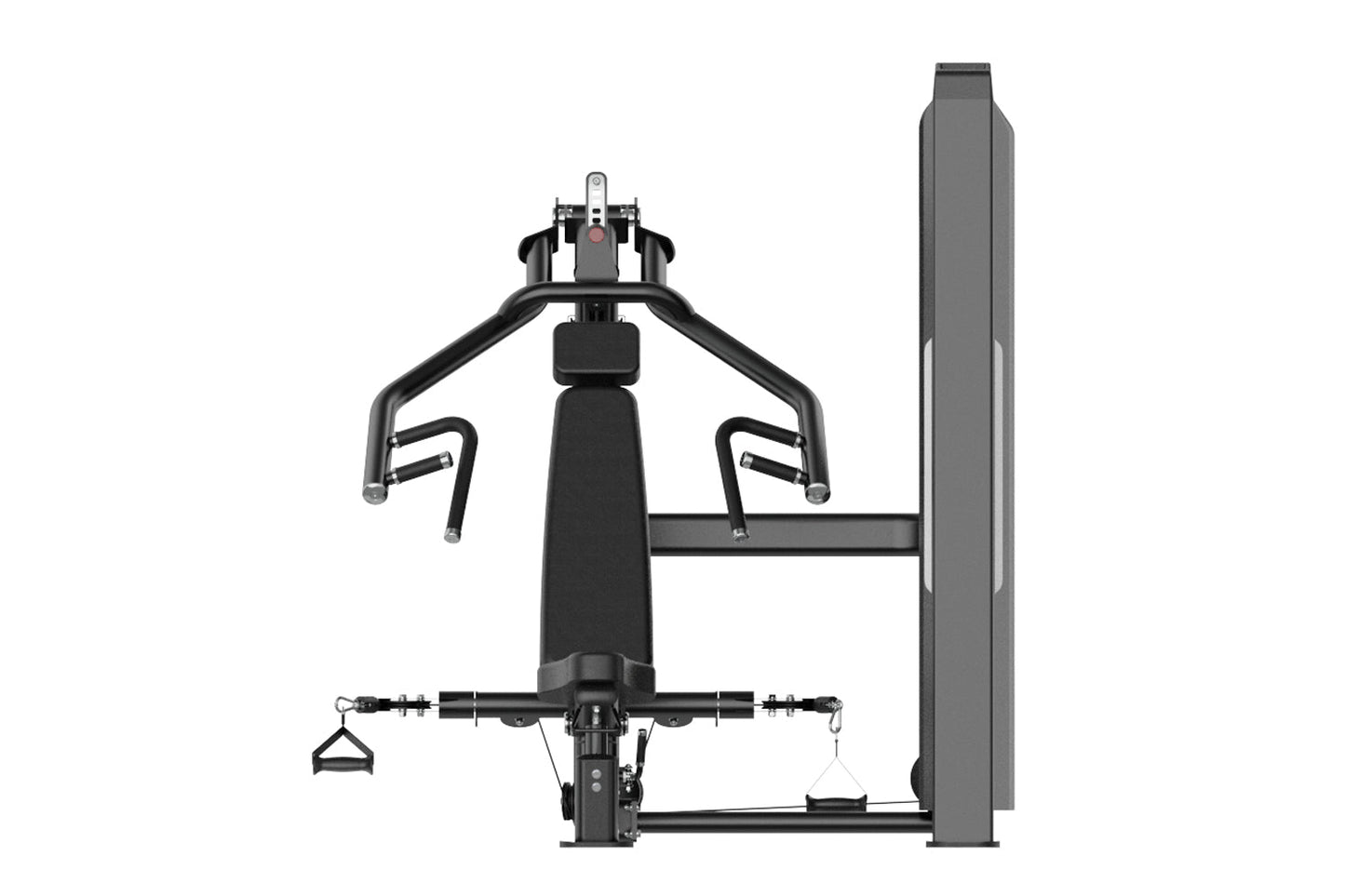 Black stationary exercise bike with curved handlebars, padded seat, and digital console on white background, front view