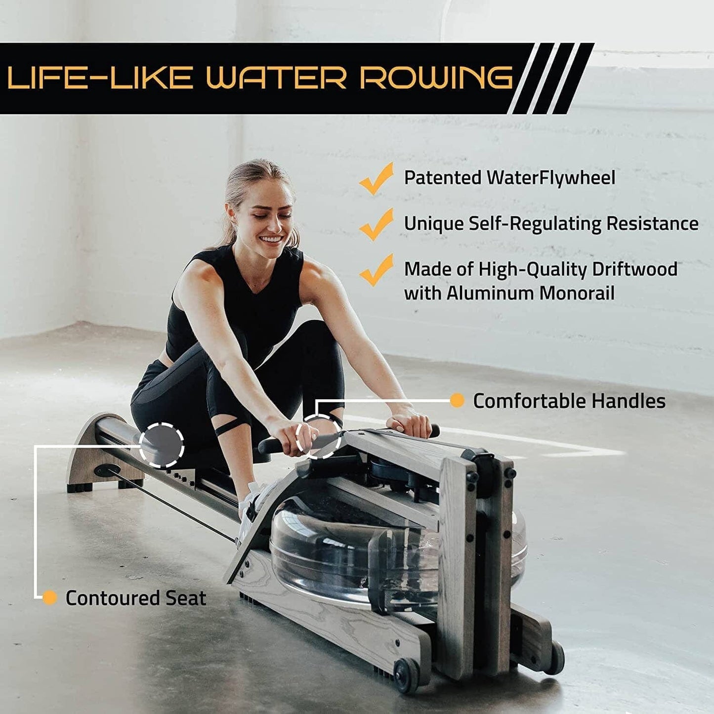 WaterRower Driftwood A1 Studio Rowing Machine Rowing Machines WaterRower