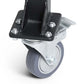 Black and silver swivel caster wheel with mounting bracket on white background