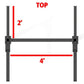 Warrior 4-2 Wall-Mounted Squat Rack V3, black steel frame with 2-inch and 4-inch height measurements, front view