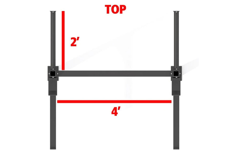 Warrior 4-2 Wall-Mounted Squat Rack V3, black steel frame with 2-inch and 4-inch height measurements, front view