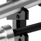 Warrior 6-tier barbell gun rack with brushed silver steel bars and black mounting brackets on white background