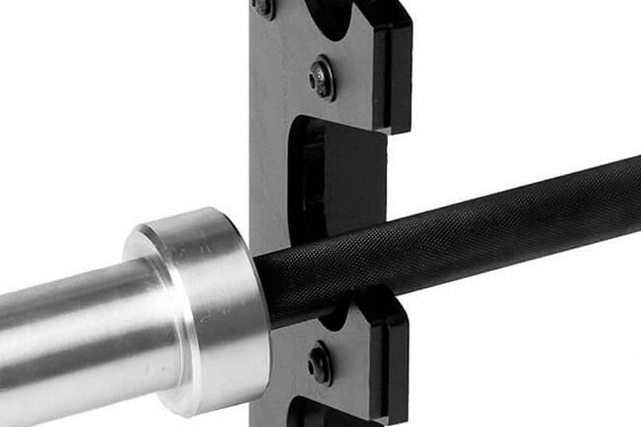 Warrior 6-Tier Barbell Gun Rack with chrome sleeve and black neoprene grip bar on white background