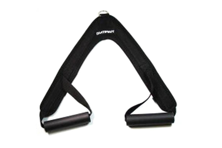 Warrior black AB Crunch & Tricep Strap with D ring handles and padded shoulder straps on white background