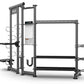 TRUE ATLAS 200 multi-functional gym equipment with grey metal frame, black platforms and bars, cable attachments, and storage