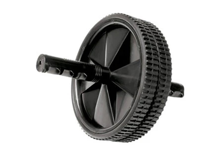 Warrior Ab Wheel with textured black rubber tire and central handle on white background