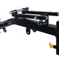 Black metal log splitter accessory adapter with adjustable arm, mounting bracket, and yellow control knob on white background