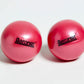 Pair of bright pink Aeromat mini weight balls with black logo text, shown on white background