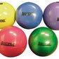 Five colorful mini weight balls in yellow, blue, purple, red, and green with Aeromat branding, arranged on white background