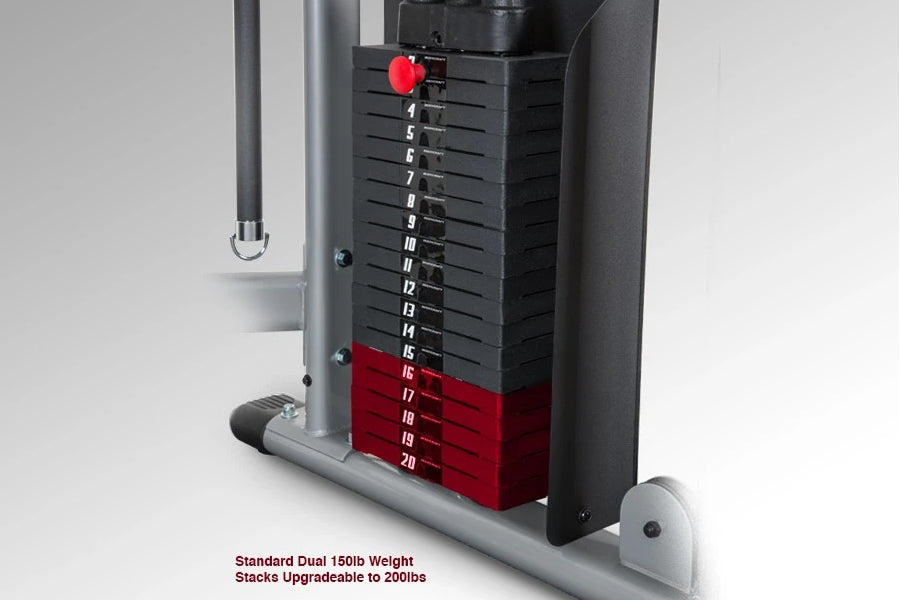 BodyCraft HFT Functional Trainer weight stack with black and red pin selector, numbered 1-20, on white background