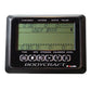 Bodycraft Polar fitness monitor with green LCD display showing time, meters, watts, and pulse data on black background