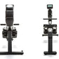 Black BodyCraft VR400 Pro rowing machine with digital display console, footrest pedals, and handle bar, front and back views 