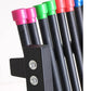 Warrior Body Bar 8lb set with seven black bars featuring colored top collars in pink, green, red, and blue, displayed in blac