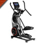 Black and silver Bowflex Max Trainer M9 elliptical with digital display screen and red accent wheel on white background