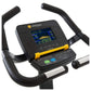 LifeSpan C5i upright exercise bike with black frame, padded handlebars, and digital console displaying workout metrics on whi