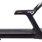 Black M12T treadmill with angled running deck, black upright console with orange accent line, and white logo on white backgro