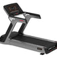 Gray and black motorized treadmill with touch console display, red accent details, and M12T model nameplate on belt