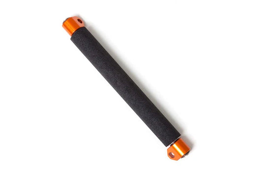 Warrior Core 12 Bar with black foam grip and orange aluminum end caps on white background