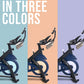 Echelon GT+ Connect stationary bike displayed in three color variations against blue, peach, and lavender backgrounds