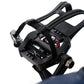 Black pedals with textured platform and toe cage straps on Echelon GT+ Connect stationary bike