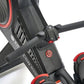 Black and red Echelon connected rowing machine with digital console and flywheel, shown at angle on white background