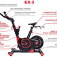 Echelon Connect Bike EX-3 black and red stationary exercise bike with labeled features including ergonomic handlebars, adjust