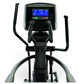 Matrix A30 elliptical trainer with black frame, blue digital display console showing metrics, and dual handle bars on white b