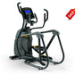 Black and gray elliptical trainer with digital display console and yellow accents, standing on white background with sale tag
