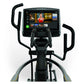 Matrix A50 Ascent Trainer with black frame, dual handles, and touchscreen display showing workout content, front view on whit