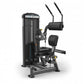 Black abdominal exercise machine with padded seat, dual handles, and weight stack on white background