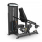 Black commercial tricep pushdown machine with padded seat and handles, on white background