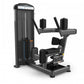 Black rotary torso exercise machine with digital display, padded seat and back support, adjustable arm handles with weight st