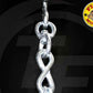 Silver chain link with heart-shaped connector, hanging against black background with Fight Monkey logo