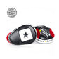 Fight Monkey professional series leather focus mitts in black, red, and white with star design, on white background