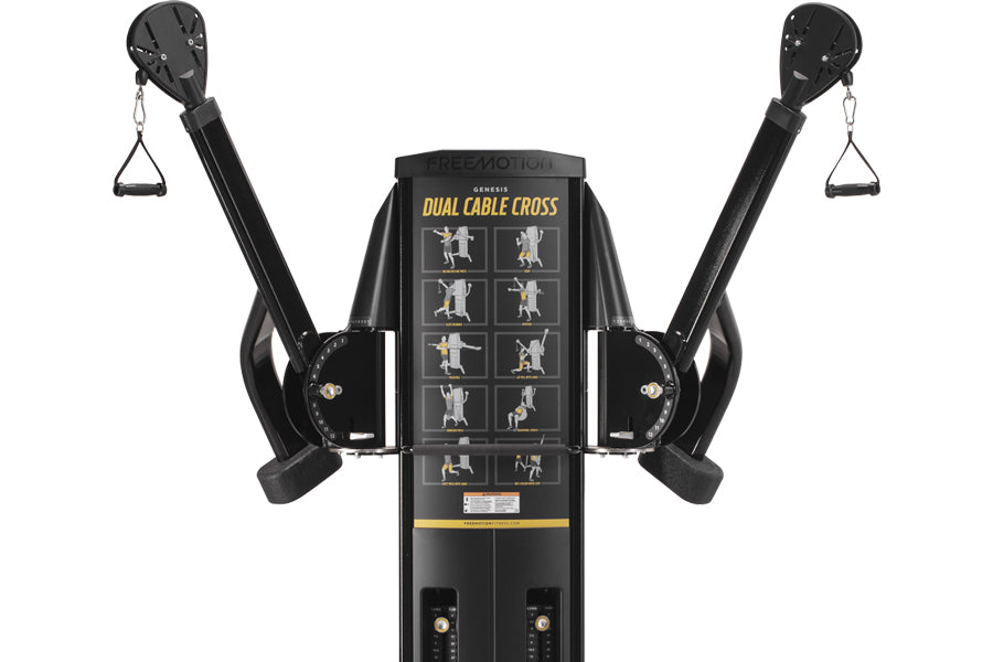 FreeMotion Genesis Dual Cable Cross with black handles and dual cable attachments on white background