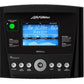 Life Fitness T5 treadmill console with blue digital display showing workout metrics, black frame, and silver control buttons 