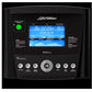 Life Fitness E1 black elliptical machine with touchscreen display showing workout metrics, control buttons, and green energy-