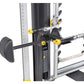 Hoist Mi7 Smith Functional Training System with black barbell, yellow connectors, and chrome safety arms on white background
