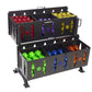 Hampton two-tier black dumbbell rack holding red, purple, yellow, green, blue, and orange urethane dumbbells on white backgro